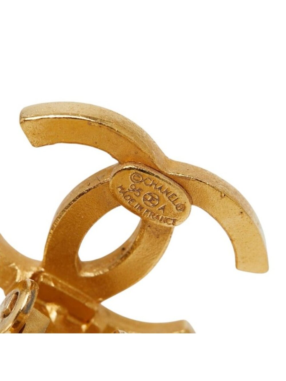 Chanel CC Logo Vintage Earrings Gold Faux Pearl Plated - Picture 4 of 6